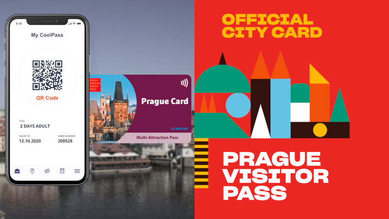 collage of prague cool pass and prague visitor pass graphics on a city card comparison post