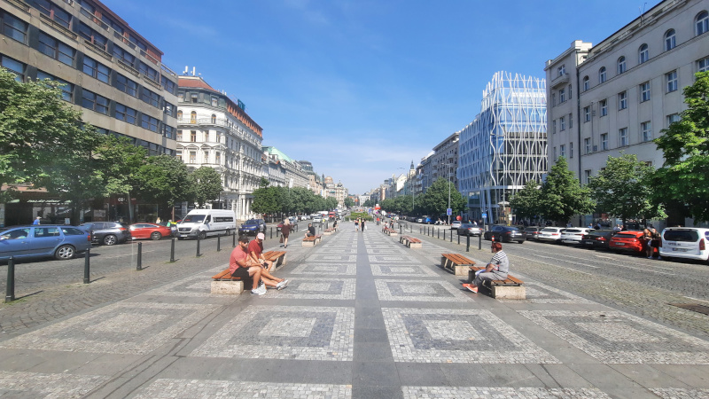 prague wenceslas square showing linden trees