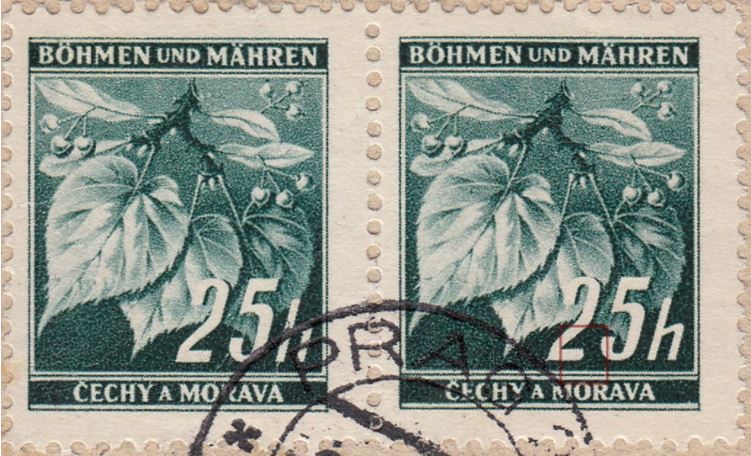 czechoslovakian stamp issued during the world war two occupation with linden tree branch decoration