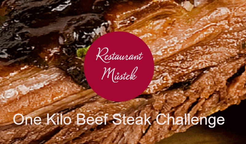 one kilo beef steak challenge with restaurant logo in prague