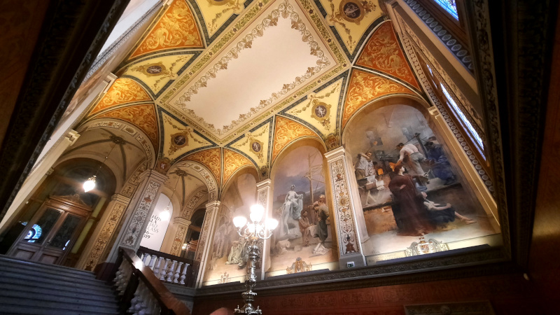 upper staircase and wall paintings of the prague museum of decorative arts