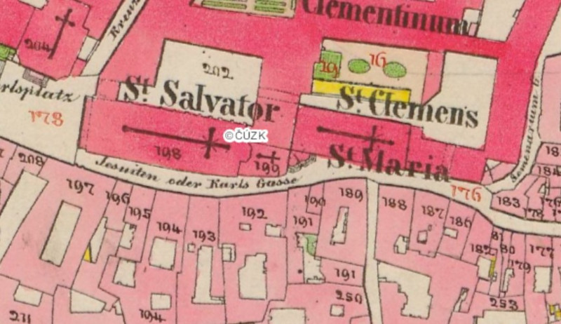 1842 map showing karlova street as jesuit street