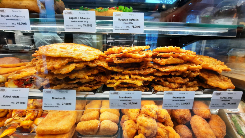 different types of fried food offered by a prague deli
