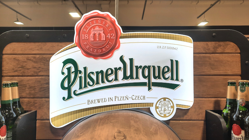 pilsner urquell lager label made into an advertsing