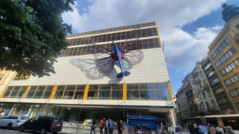 prague spitfire butterflies sculpture on the maj shopping centre