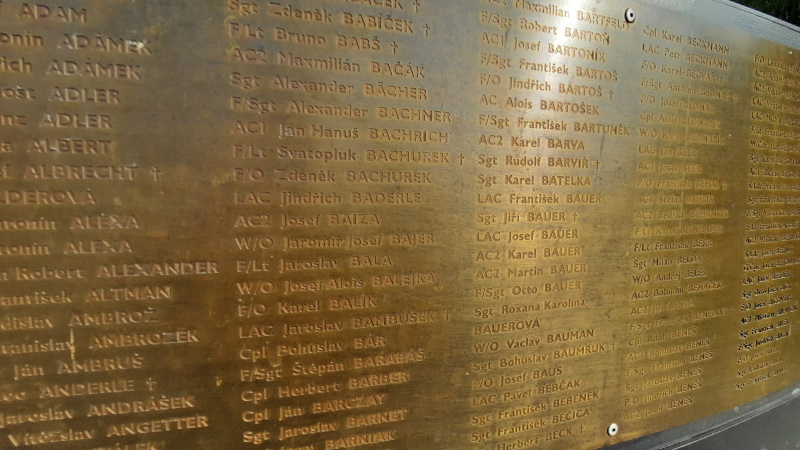 a plaque with names of czech and slovak air crew who fought in world war two