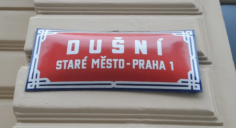 signage for dusni street in prague