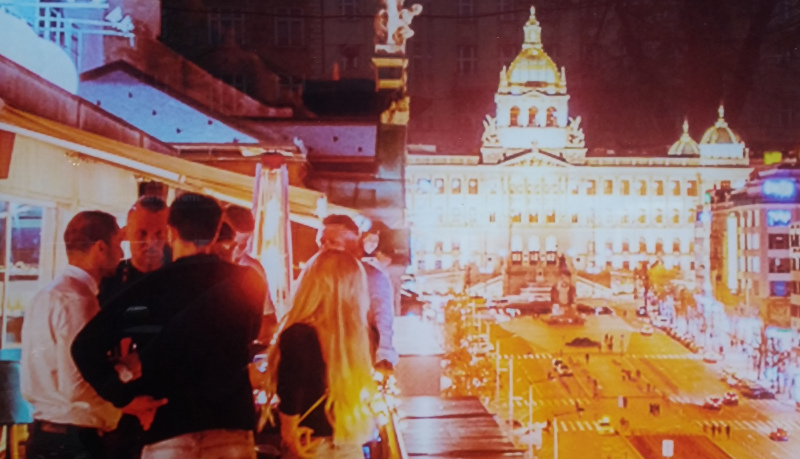 nighttime view of the prague national museum on wenceslas square viewed from the terrace of the duplex nightclub