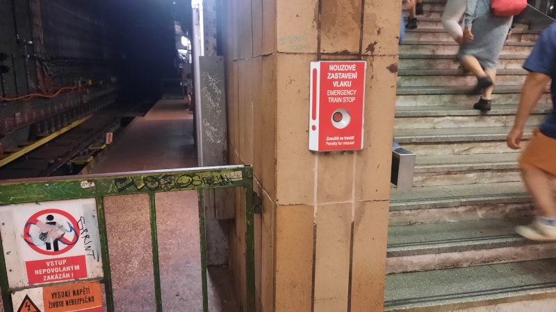 Prague metro emergency stop button in the chodov station