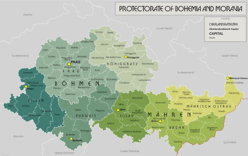 map of the protectorate of bohemia and moravia 1939-1945