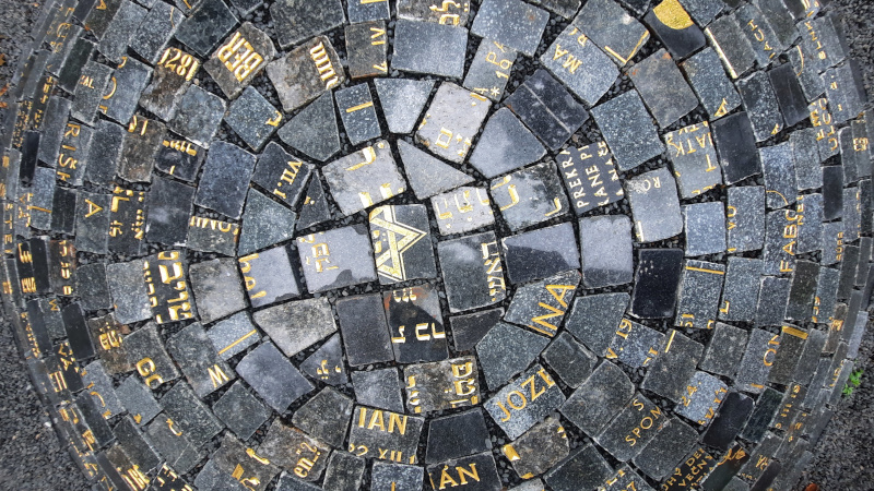 return of the stones memorial with eye of god in prague zizkov old jewish cemetery