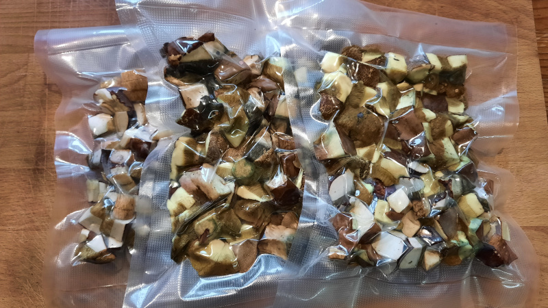 mushrooms cut and hermetically sealed for freezing