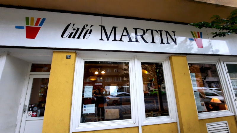 entry door to cafe martin in prague 8th district