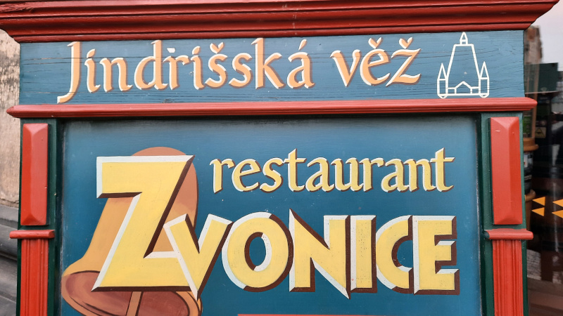 main signage of restaurant zvonice in prague